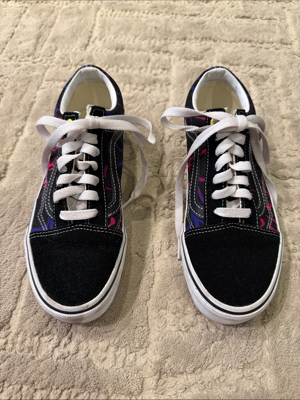Vans Black Low-Top Sneakers with Pink & Purple Accents